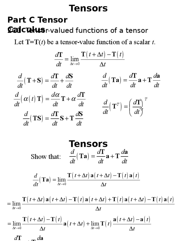 Part C Tensor Calculus: Let T T (T) Be A Tensor-Value Function of A ...