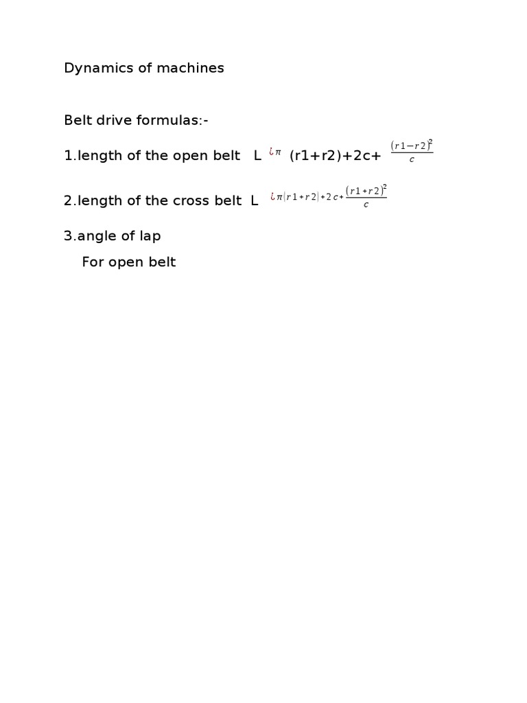 Belt Drive Formulas and Dynamics | PDF