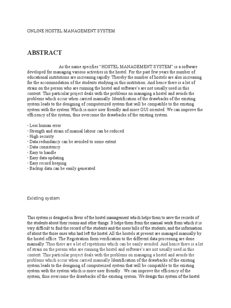 Online Hostel Management System Overview | PDF | Hostel | Usability