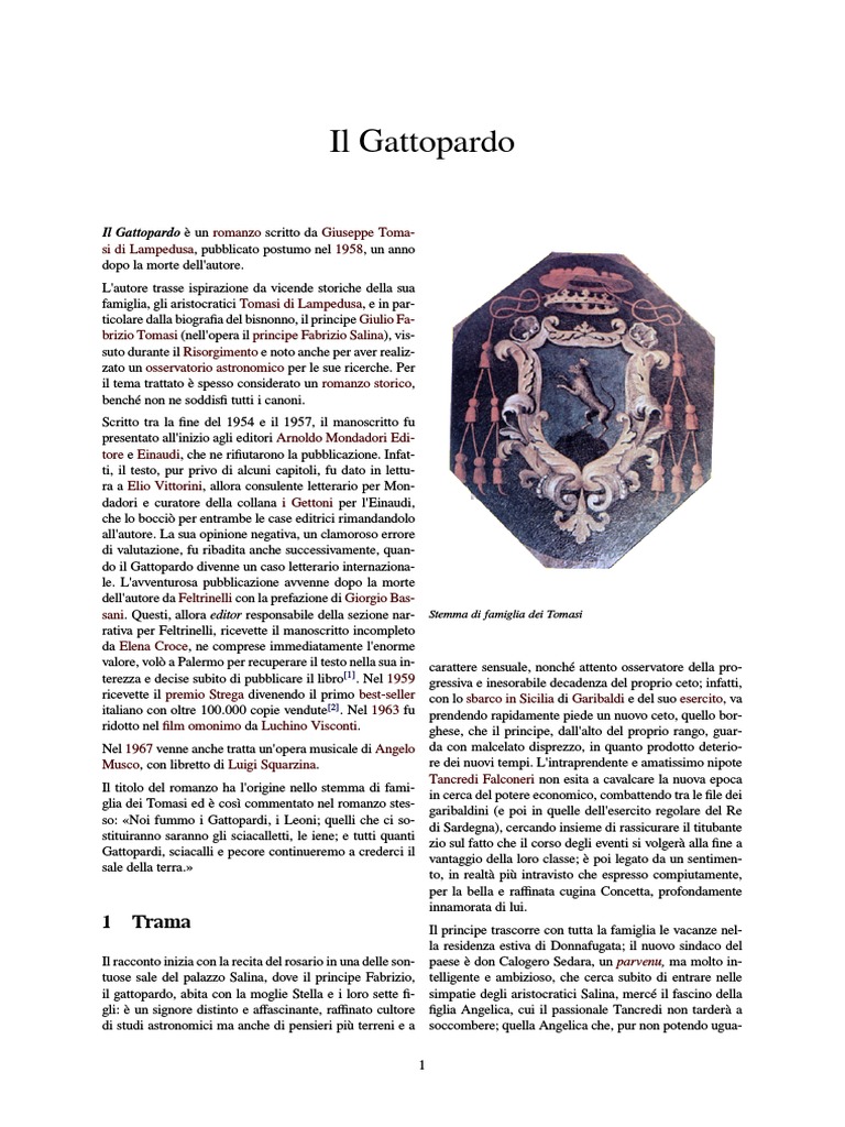 Il Gattopardo: Riassunto Per Capitoli Pdf