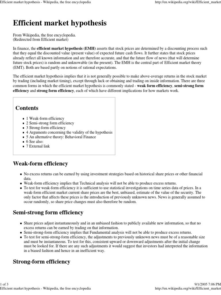 Efficient Market Hypothesis Efficient Market Hypothesis Financial Markets