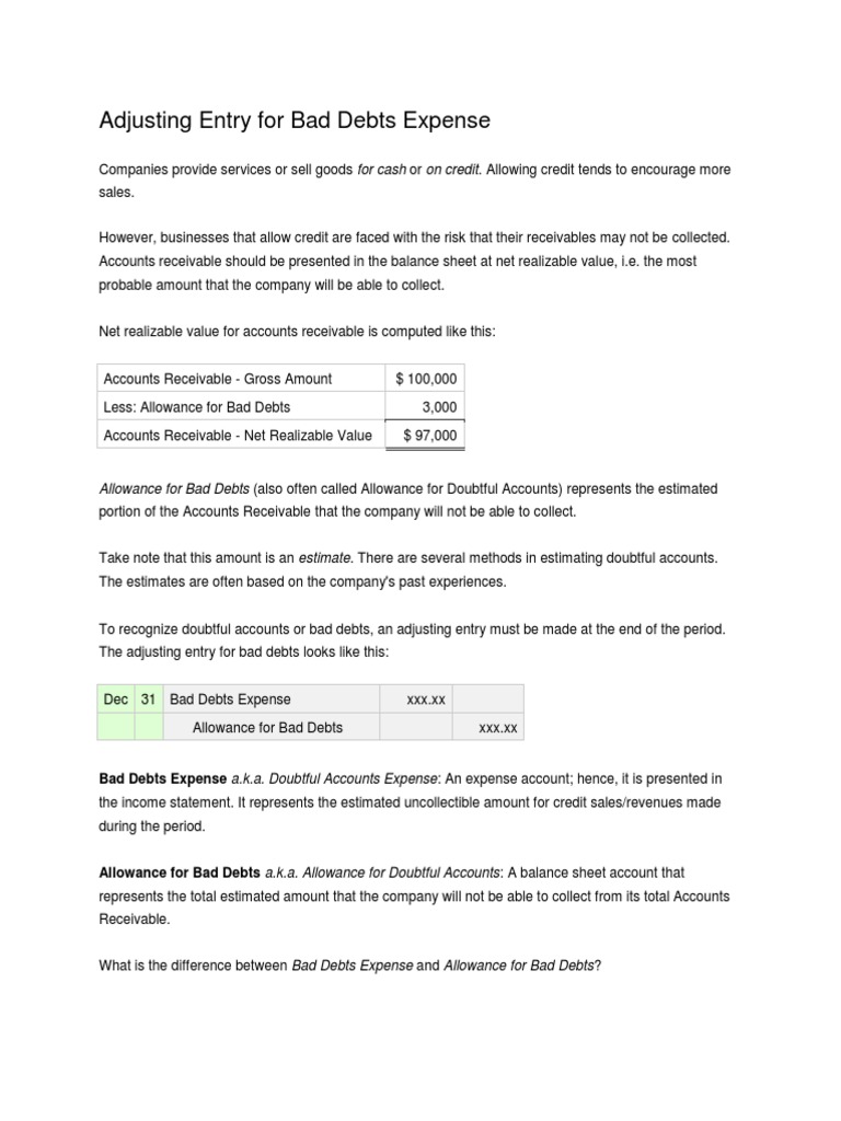 7 Adjusting Entry For Bad Debts Expense | PDF | Bad Debt | Balance Sheet