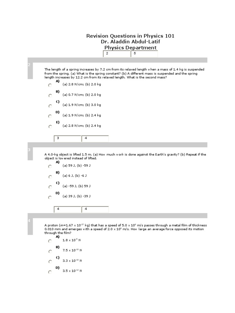 Physics 101 Revision Questions | PDF | Collision | Pressure