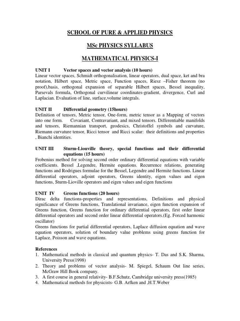 MSc Physics Mathematical Physics Syllabus | PDF | Spectroscopy | Field ...