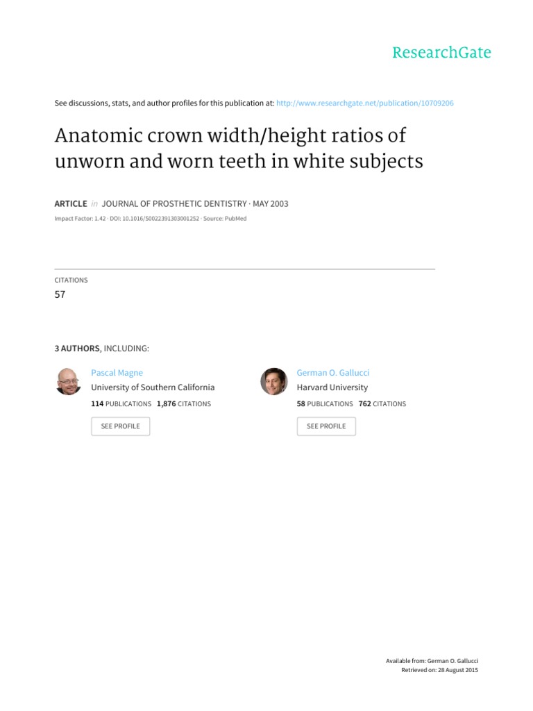 Pascal Magne-Anatomic Crown Widthlength Ratios of Unworn and Worn ...
