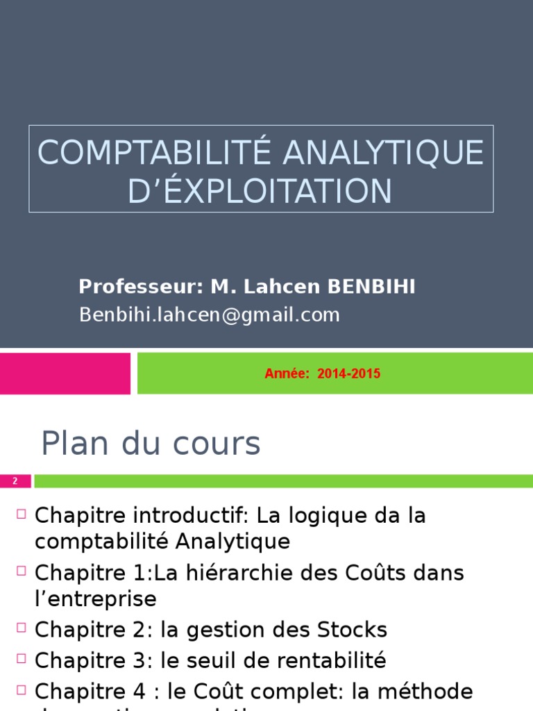 Comptabilité Analytique CH1&2 | PDF | Comptabilité analytique | Coût de ...