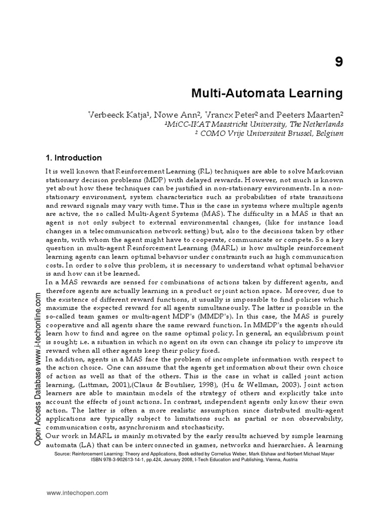 Multi-Agent Reinforcement Learning | PDF | Markov Chain | Stochastic ...