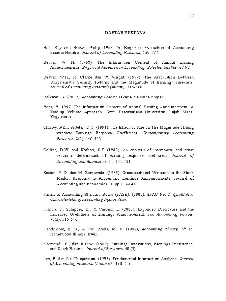 Accounting Research References List | PDF