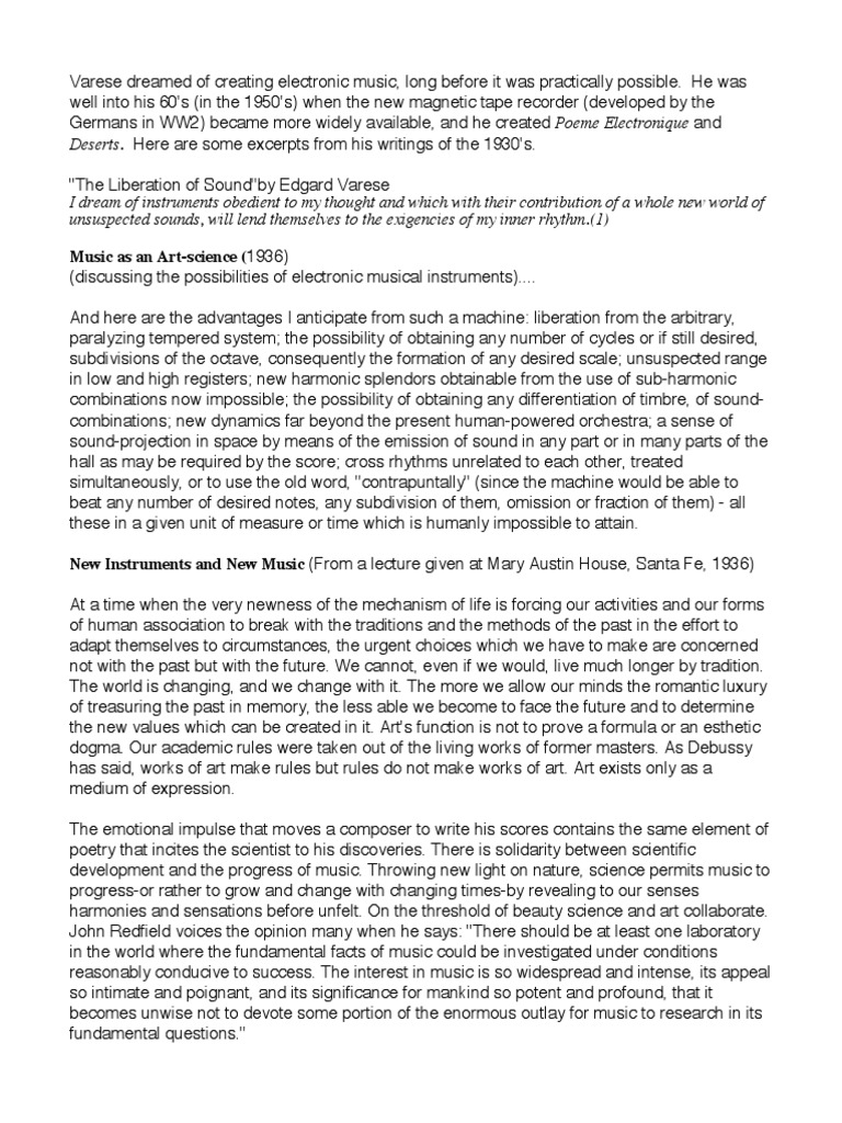 Varese Liberation of Sound PDF Sound Science