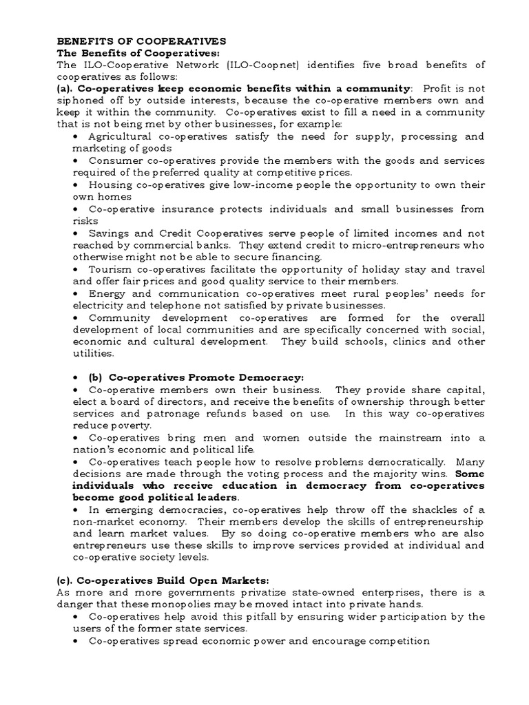 Benefits of Cooperatives | PDF | Cooperative | Profit (Accounting)