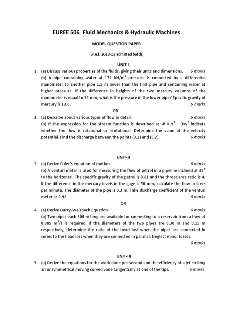 Fluid Mechanics Exam Prep | PDF | Fluid Mechanics | Jet Engine