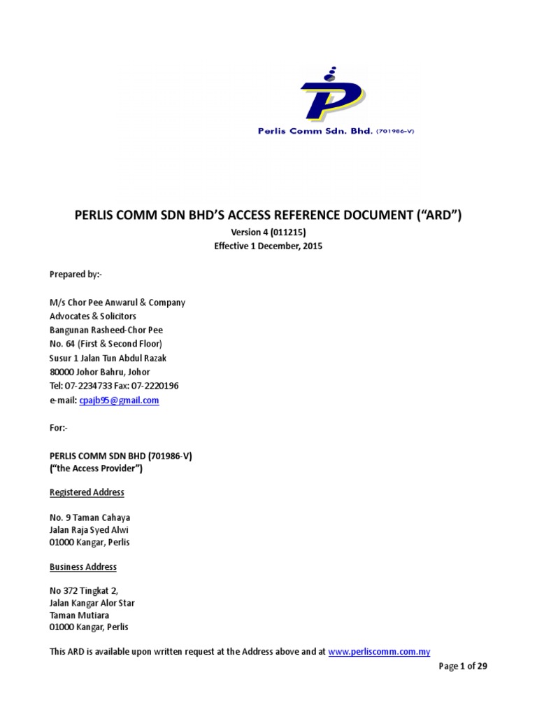 2015 Perlis Comm SDN BHD'S Access Reference Document (