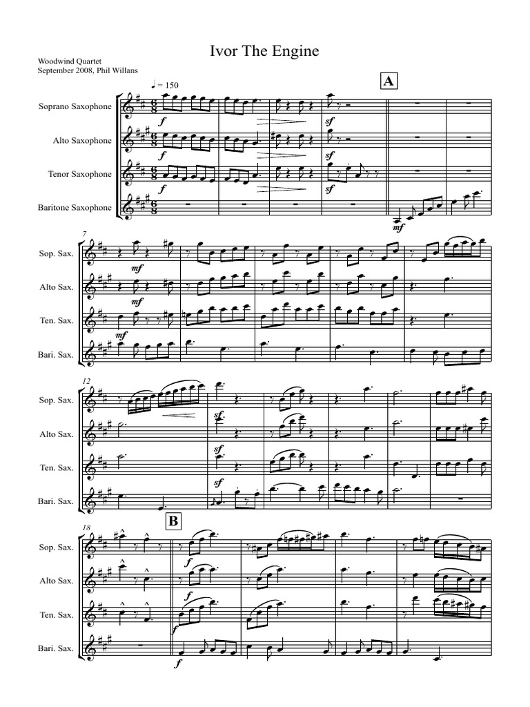 Ivor The Engine Saxophone 4tet Full Score