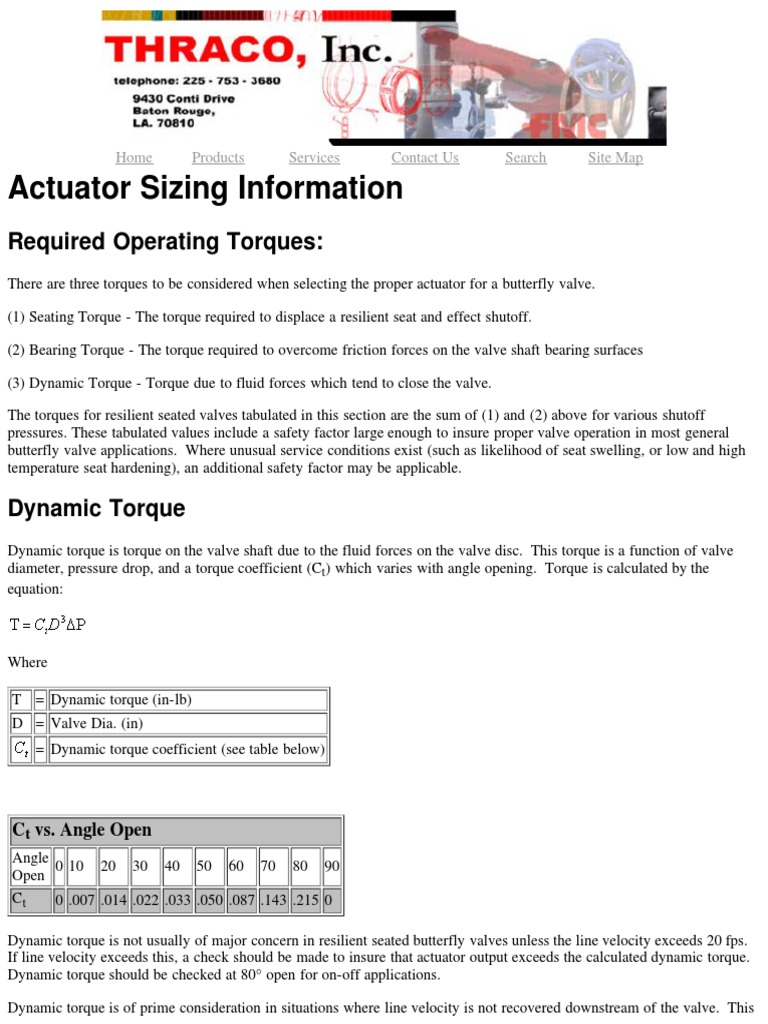 Actuator Sizing Principles PDF Valve Torque