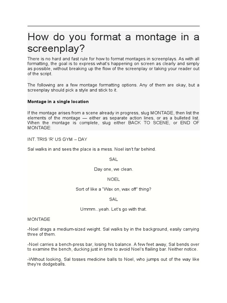 How to write a montage in a script example image