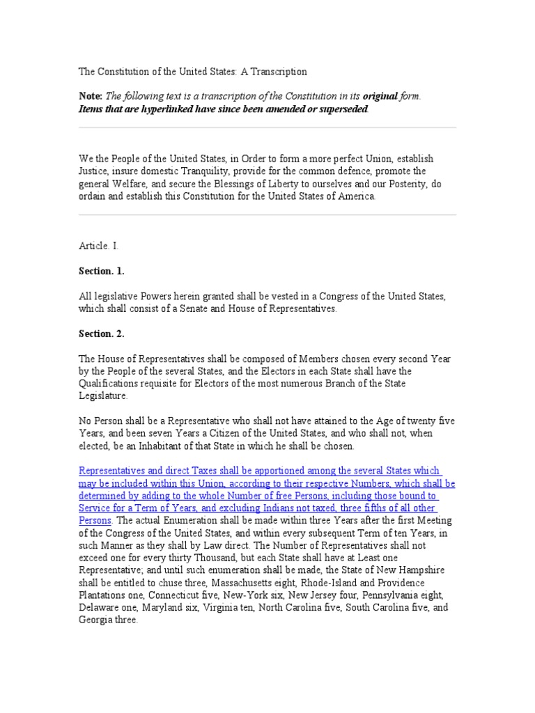 U.S. Constitution: Original Text | PDF | U.S. State | United States ...