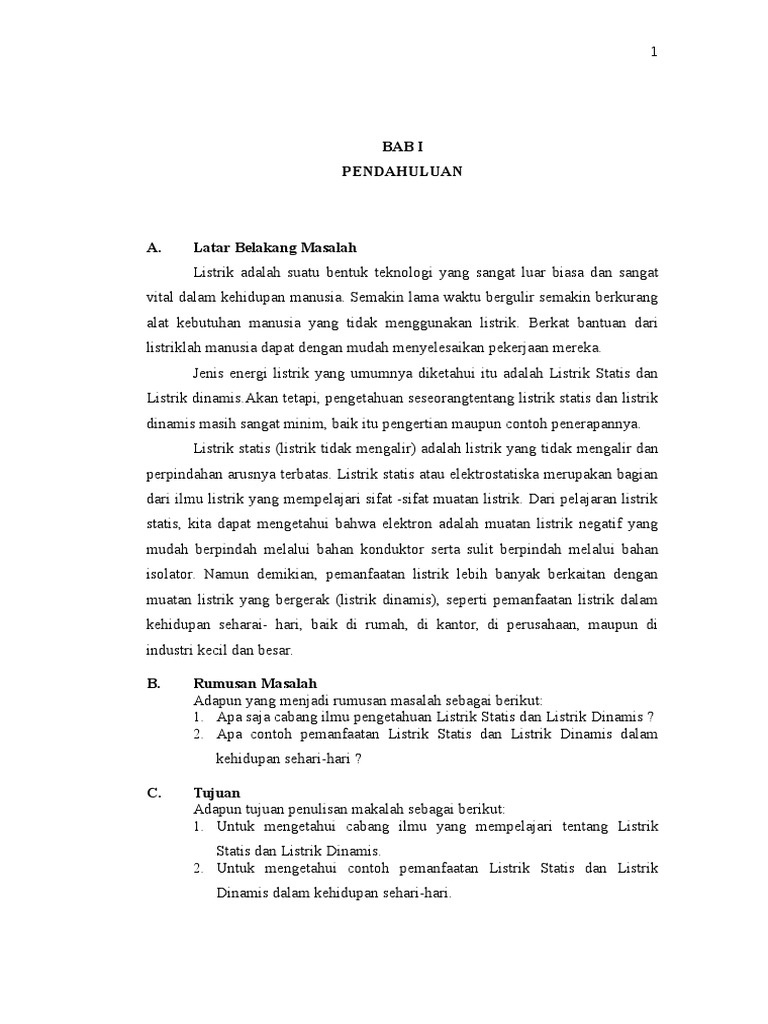 Contoh Makalah Tentang Listrik Statis Dikdasmen