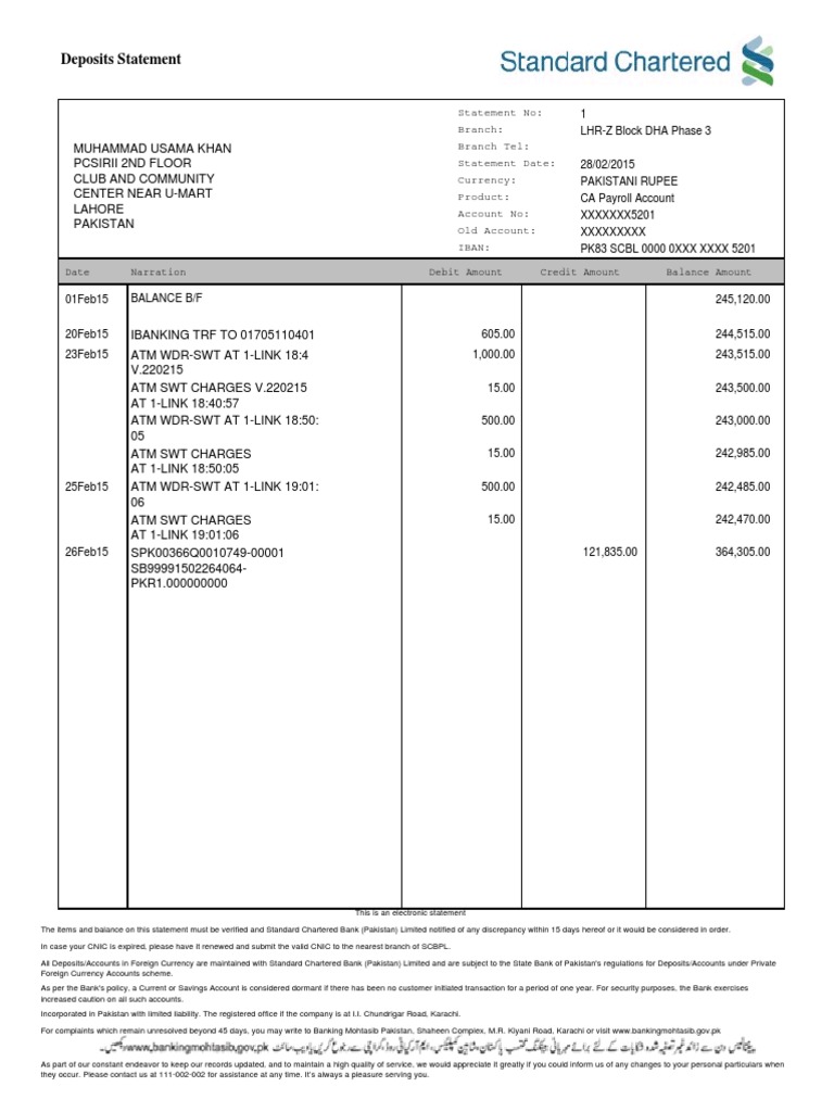 Account Statement for Muhammad Usama Khan | PDF | Automated Teller ...