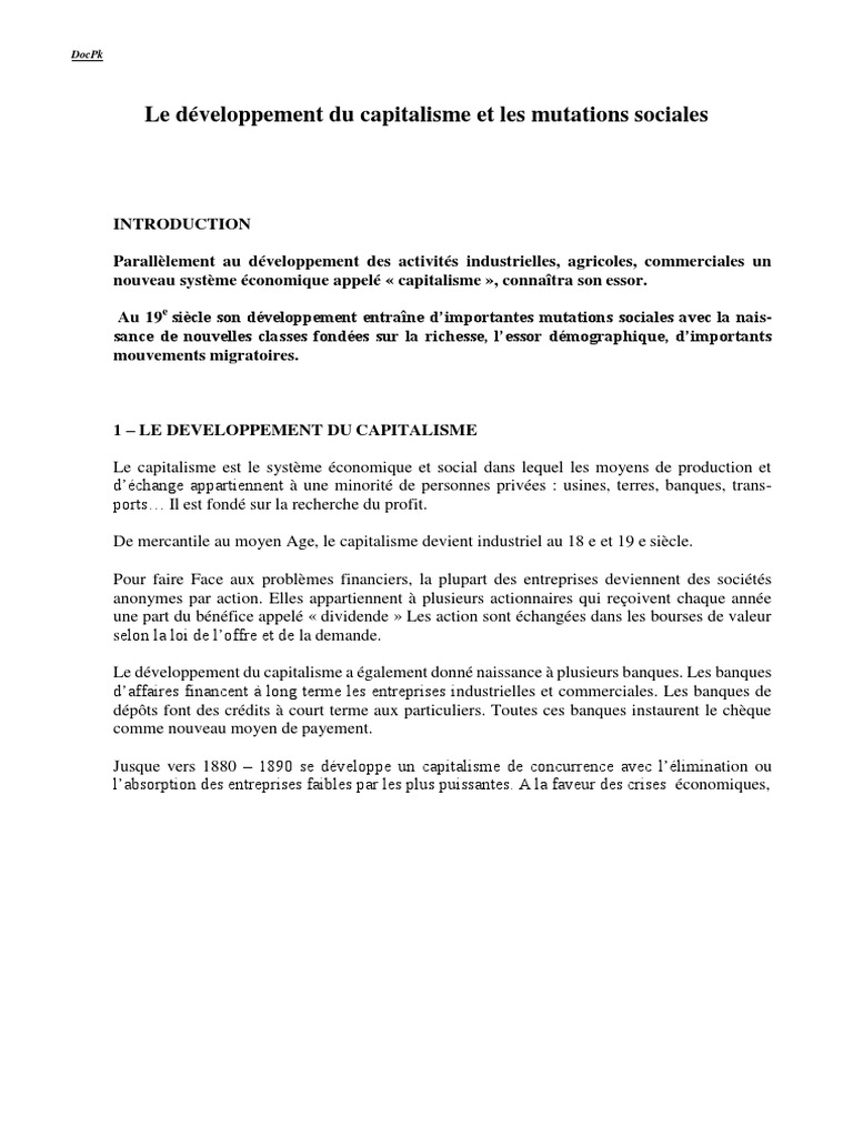 Développement du capitalisme et mutations sociales | PDF | Capitalisme ...