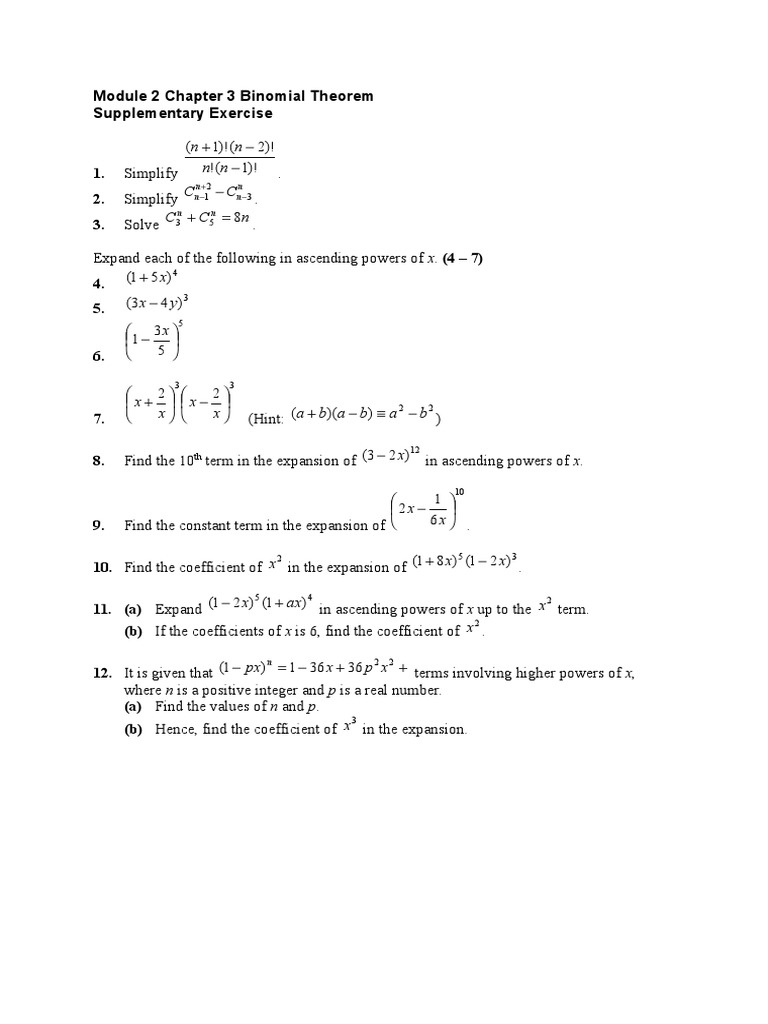 Binomial Theorem Exercises and Solutions | PDF | Number Theory ...