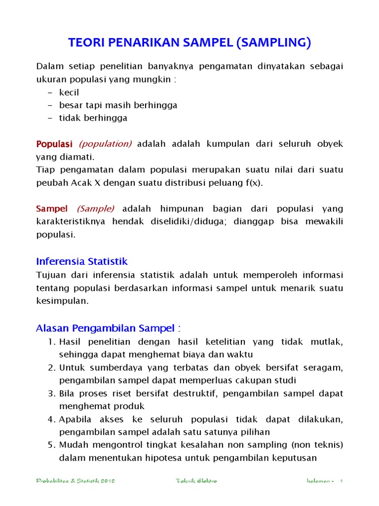 Teori Penarikan Sampel dalam Statistik | PDF | Metode & Bahan Ajar ...