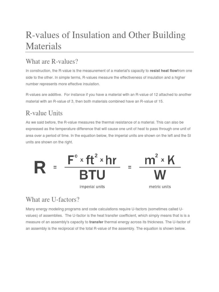 R-Values of Insulation and Other Building Materials | PDF | Insulators ...
