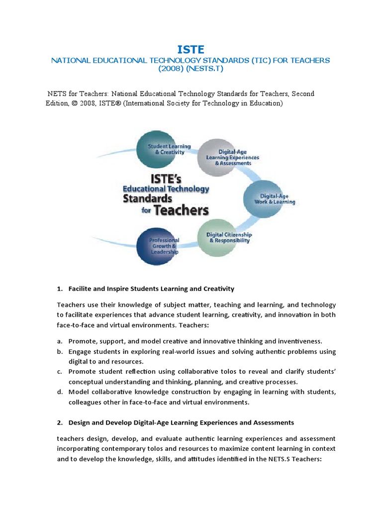 National Educational Technology Standards (Tic) For Teachers (2008 ...
