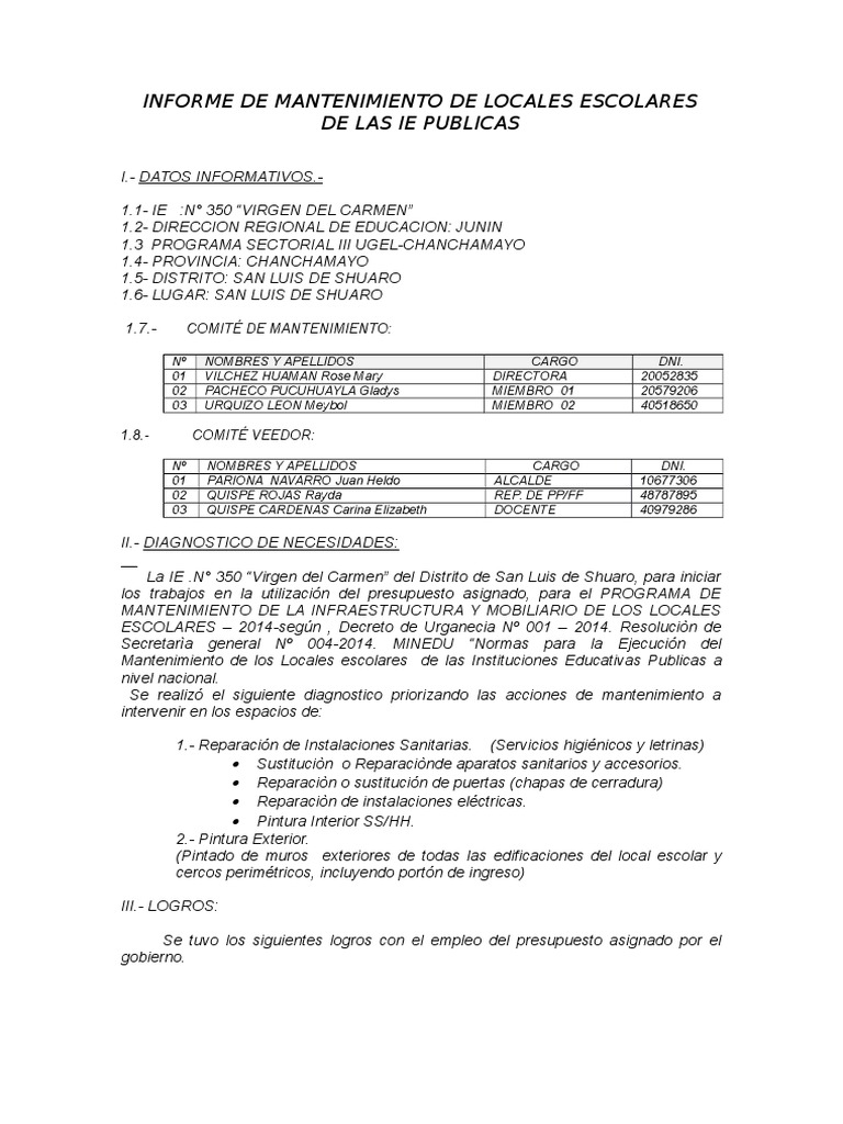 Informe de Mantenimiento Preventivo Basico Gobierno Política