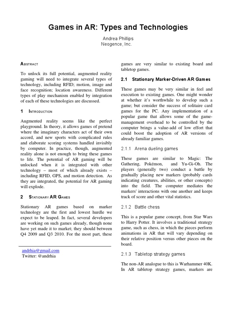 Augmented Reality Game Roadmap ISMAR09 | PDF | Computing | Computing ...