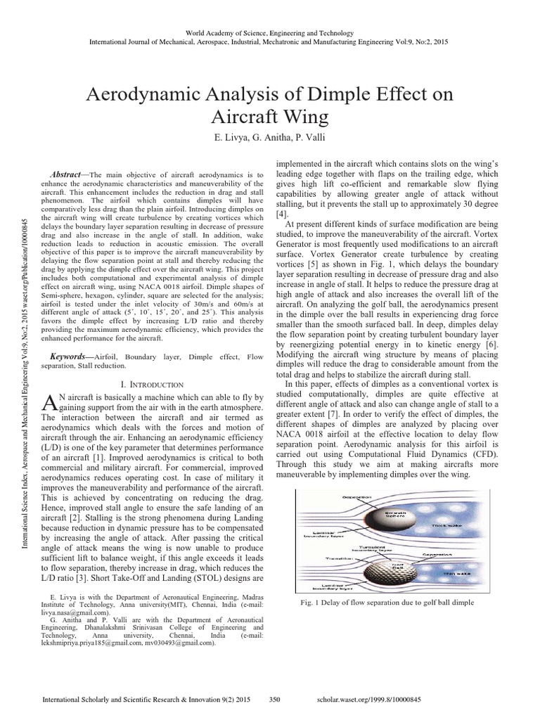 Aerodynamic Analysis of Dimple Effect On Aircraft Wing | PDF | Airfoil ...