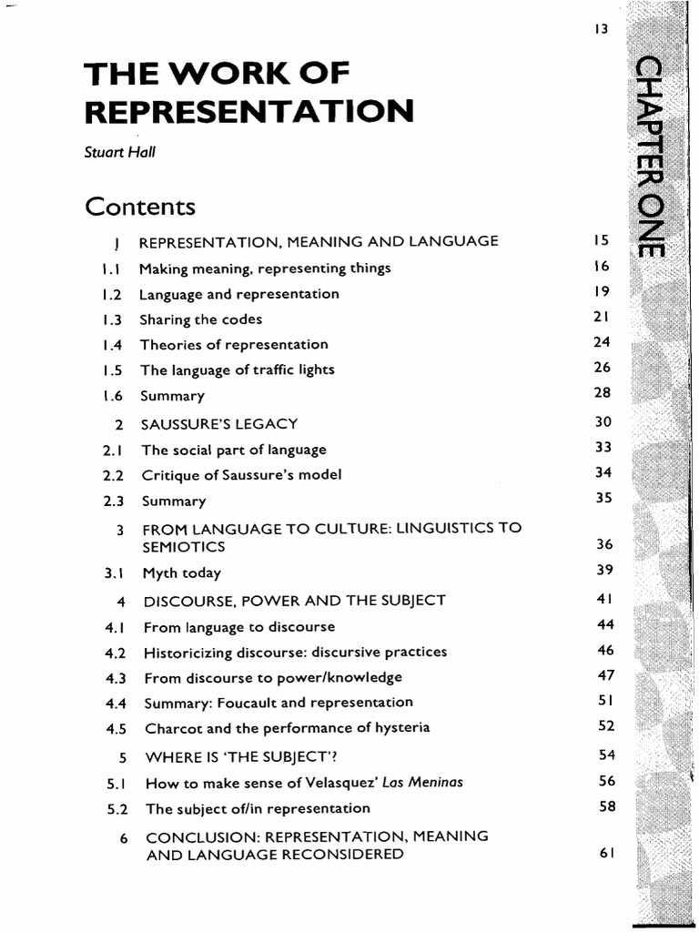 Summary of Stuart Hall's Representation | PDF | Representation (Arts ...