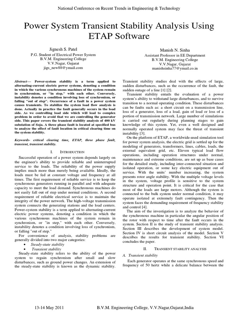 Transient Stability Analysis with ETAP | PDF