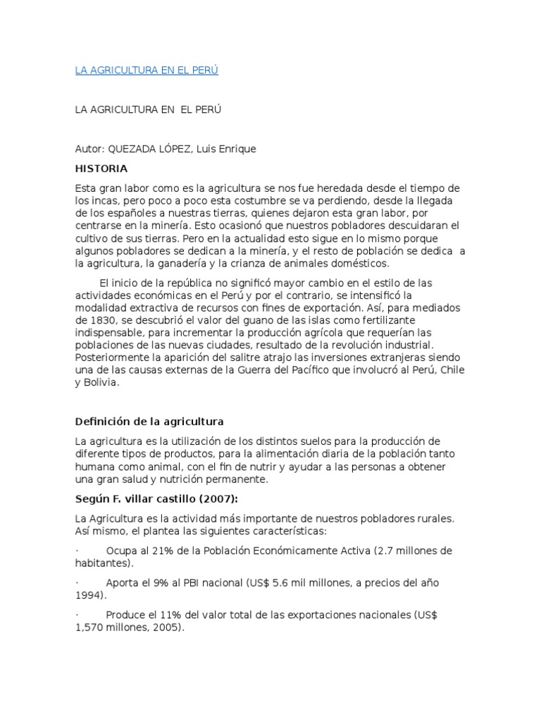 La Agricultura En El Perú Pdf Agricultura Patata