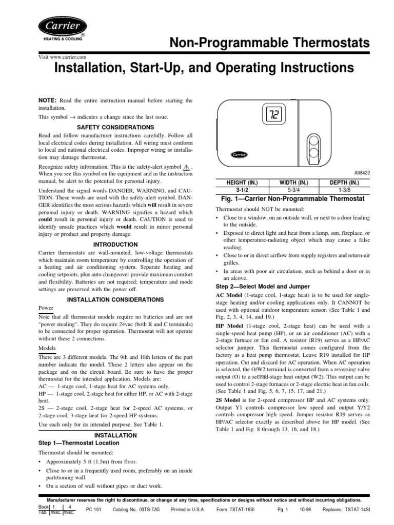 Thermostat Carrier Install Manual | Download Free PDF | Thermostat