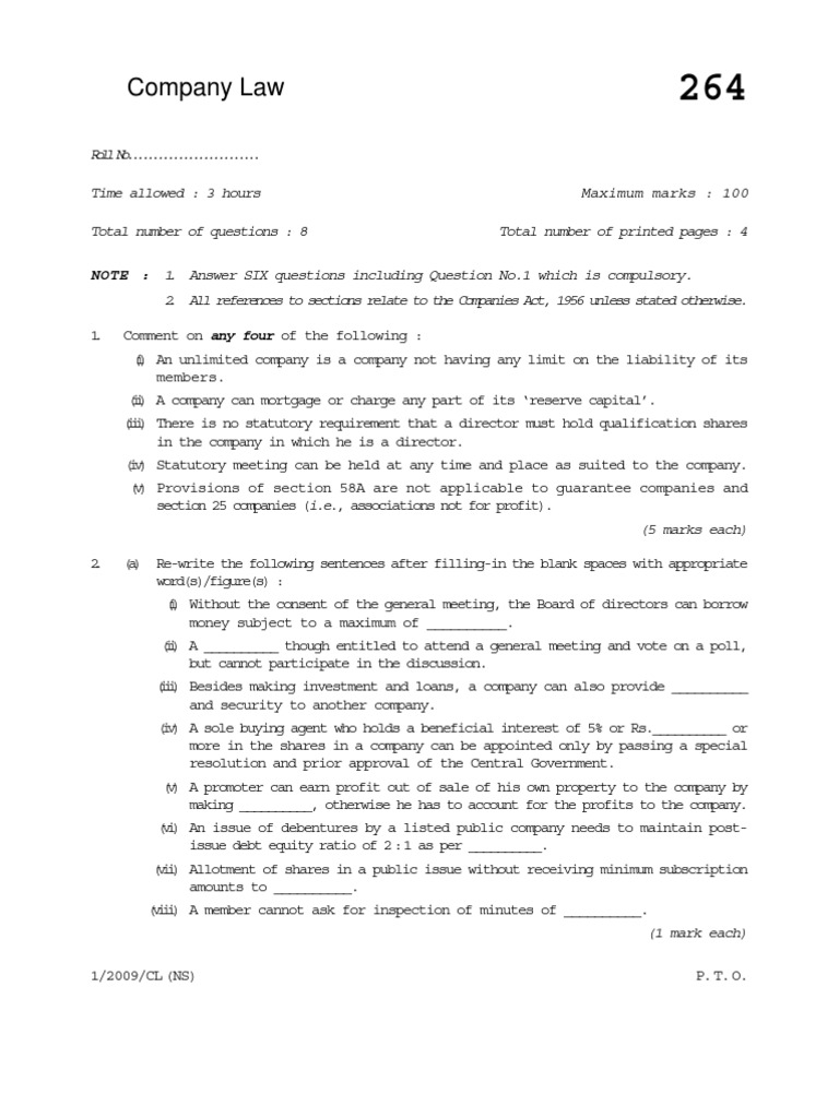 Company Law Exam Questions and Answers | PDF | Business | Law