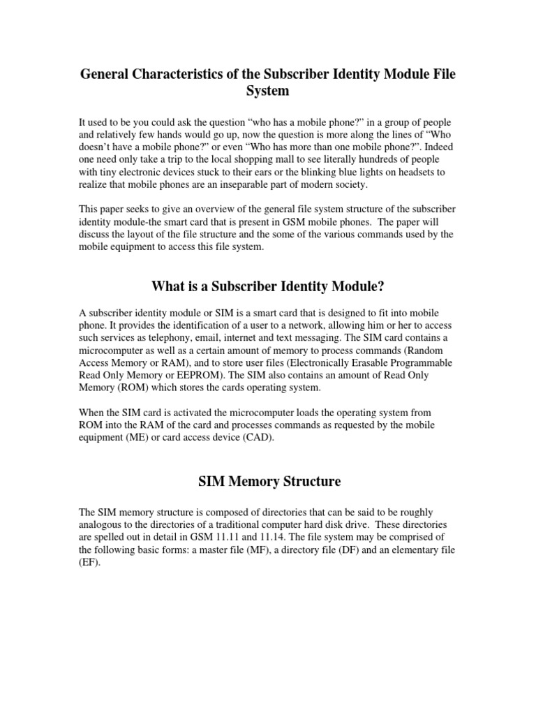 SIM Card File System Overview | PDF | Subscriber Identity Module | Read ...