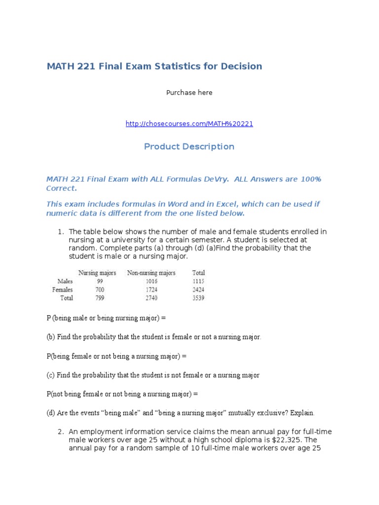DeVry MATH 221 Final Exam Guide | PDF