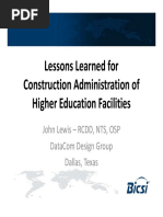 Lessons Learned For Construction Administration of Higher Education Facilities - John Lewis - DataCom Design Group