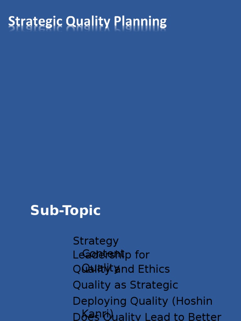 Strategic Quality Planning PDF Strategic Management Strategic