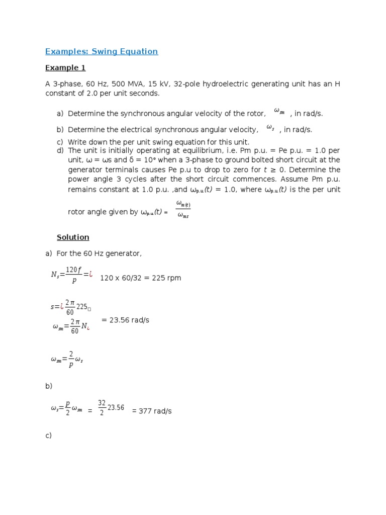 Example Swing Equation Motion (Physics) Physics & Mathematics