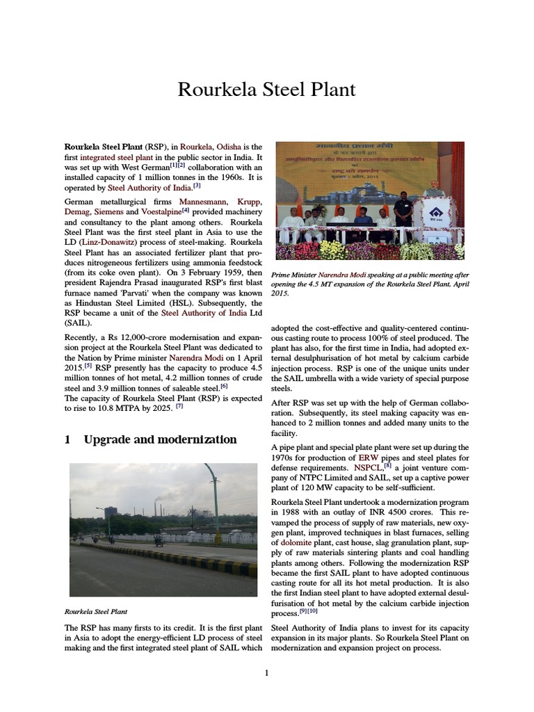 History and Establishment of Rourkela Steel Plant | PDF | Industries ...