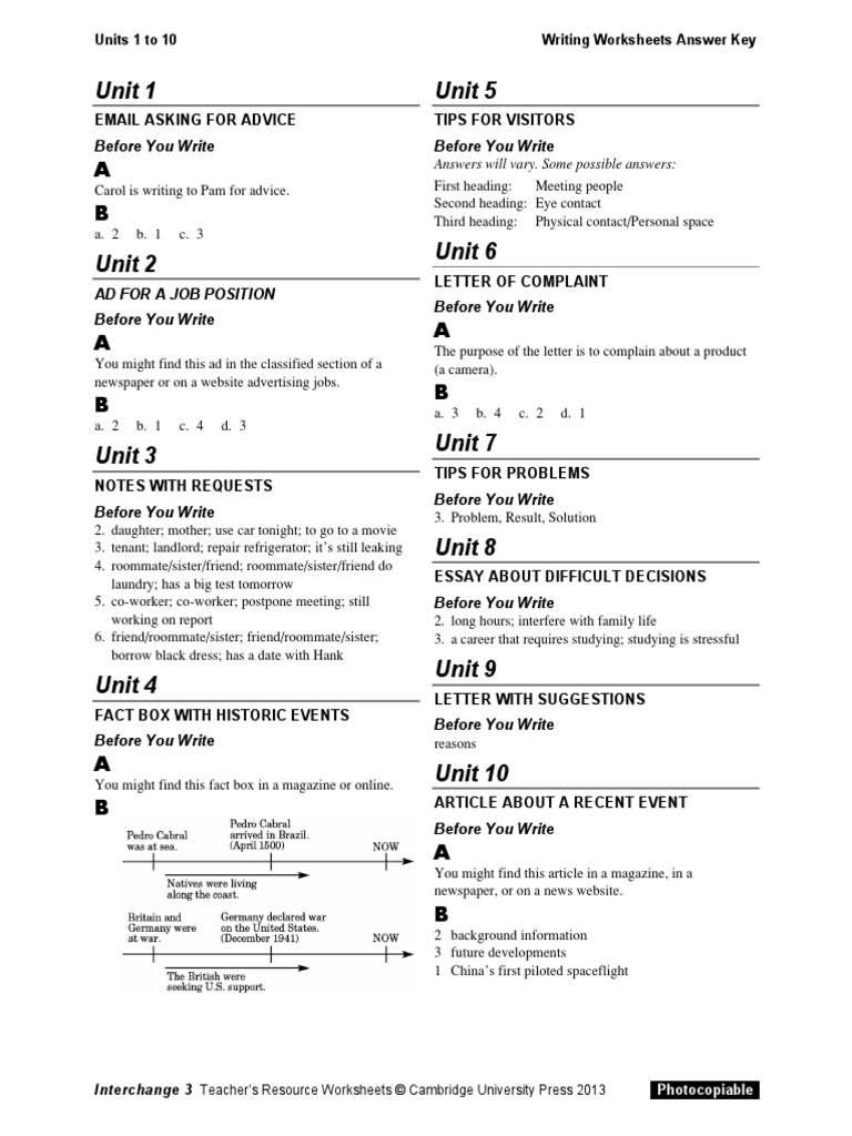 Interchange4thEd Level3 Writing Worksheets AnswerKey | PDF | Newspapers ...