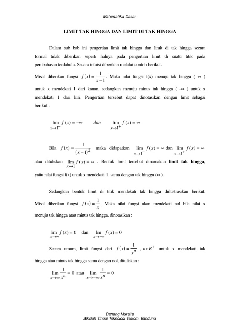 4 Modul Matematika Limit Tak Hingga Dan Limit Di Tak Hingga