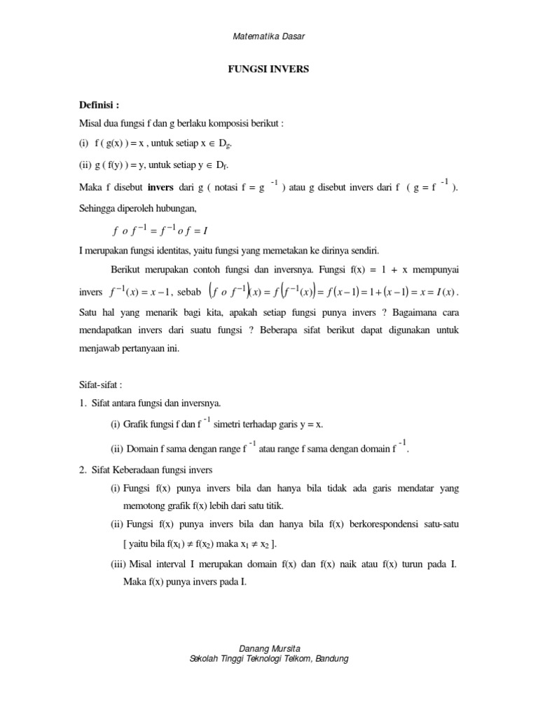 Fungsi Invers: Definisi & Sifat | PDF