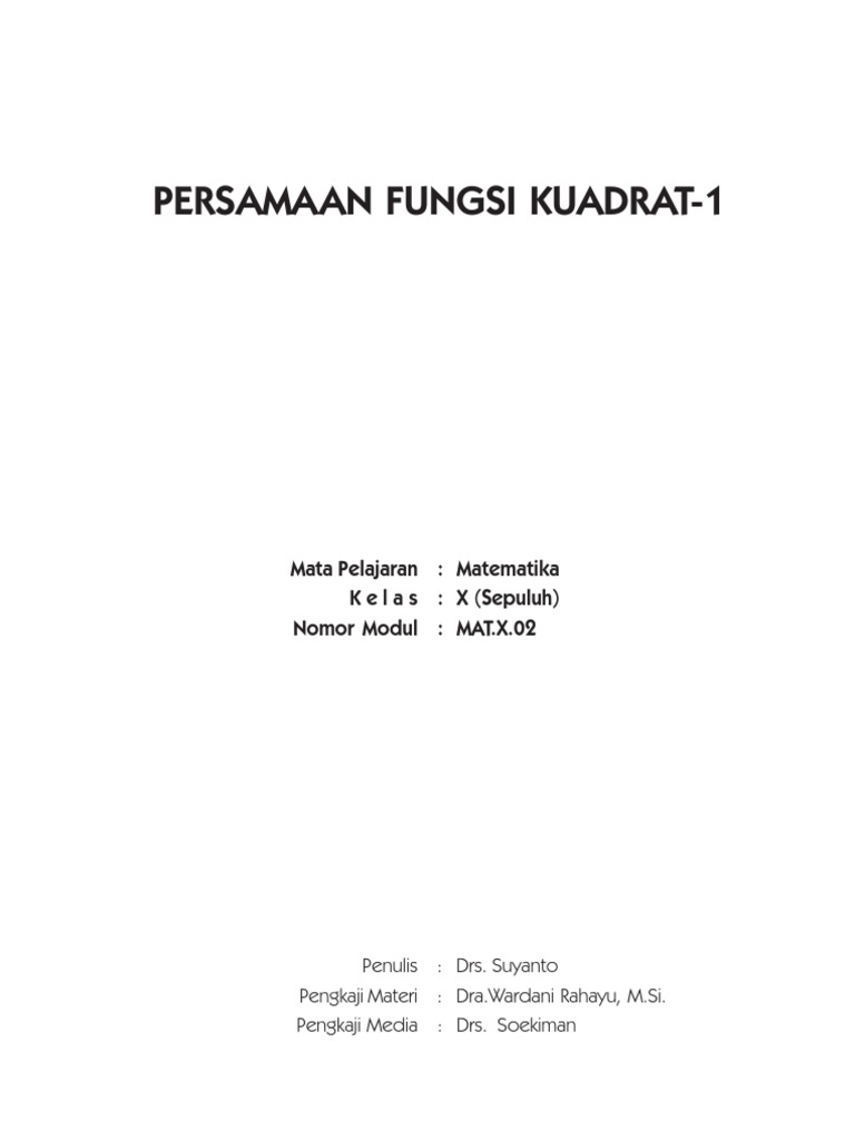 Modul Matematika Persamaan Fungsi Kuadrat 1