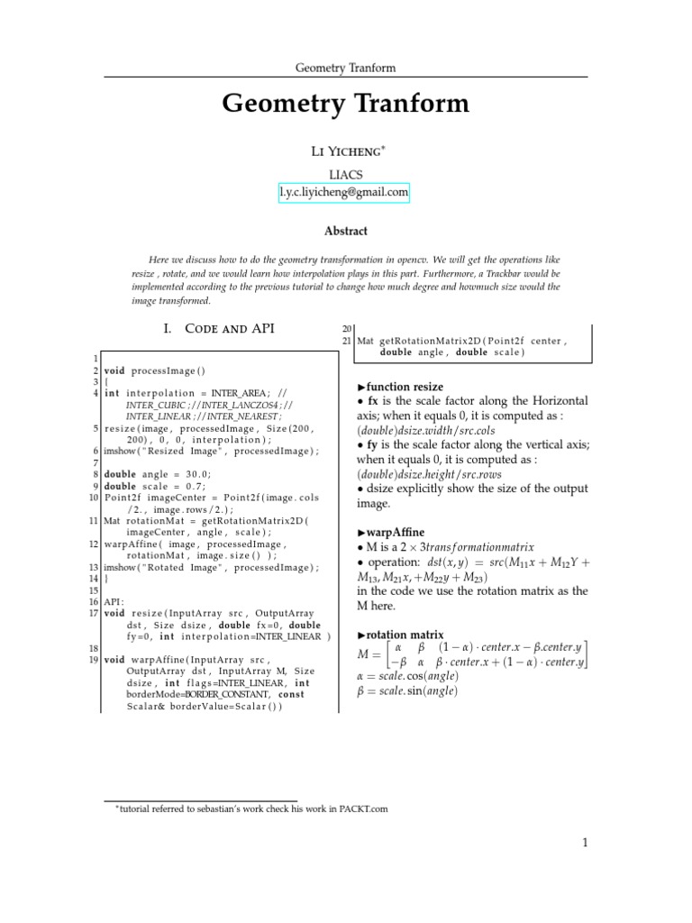 OpenCV Geometry Transform Guide | PDF | Theoretical Physics | Linear ...