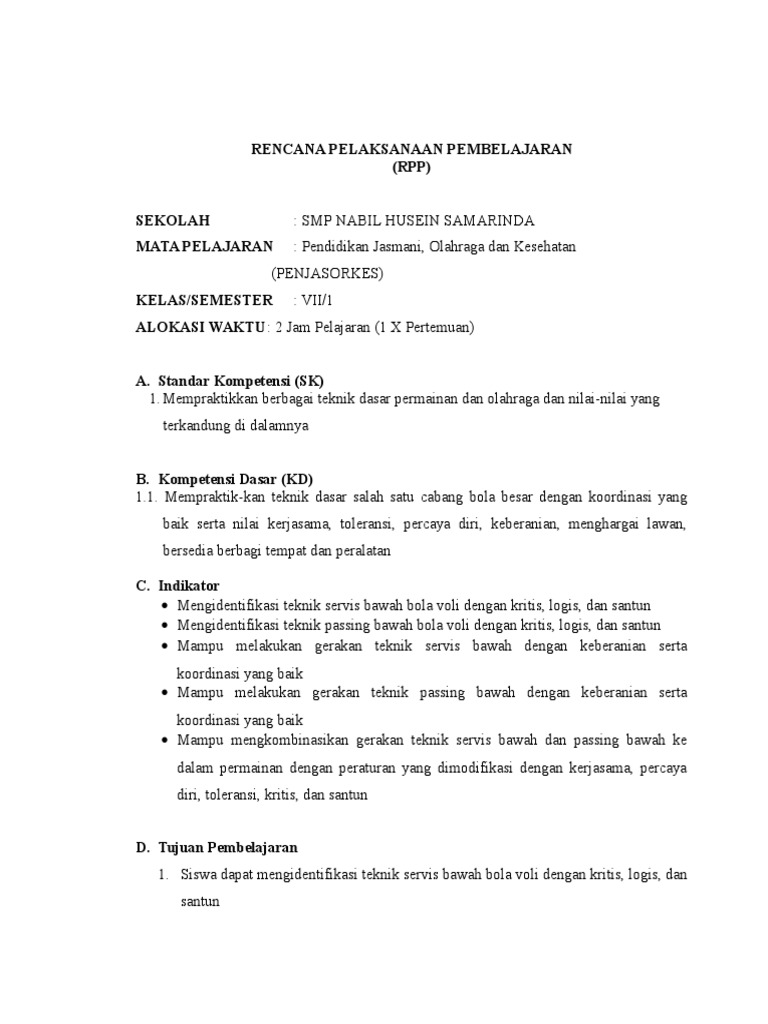 Contoh RPP KTSP VOLI