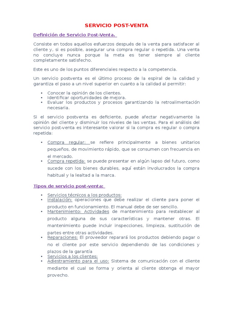 Servicio Post Venta | PDF | Gestión de la calidad | Calidad (comercial)