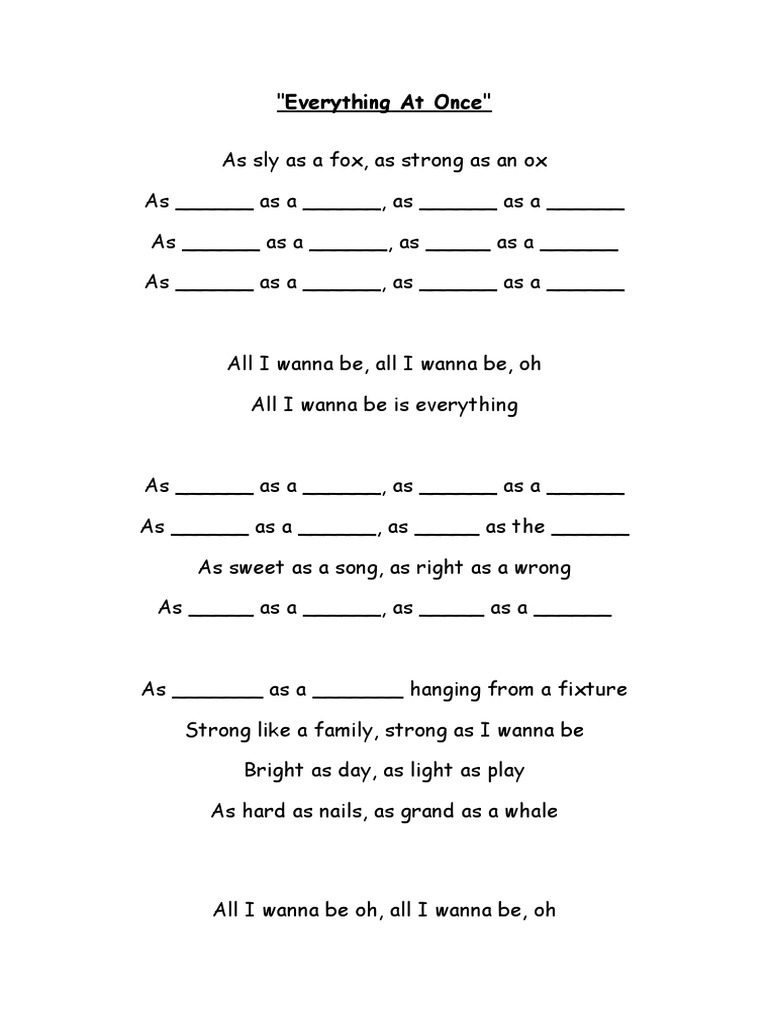 SONG TO TEACH SIMILE.. EVERYTHING AT ONCE BY LENKA...