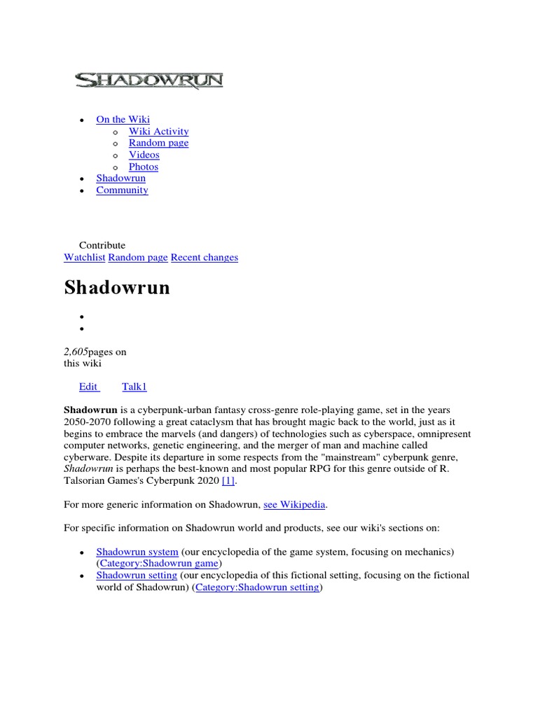 Shadowrun: On The Wiki Wiki Activity Random Page Videos Photos ...